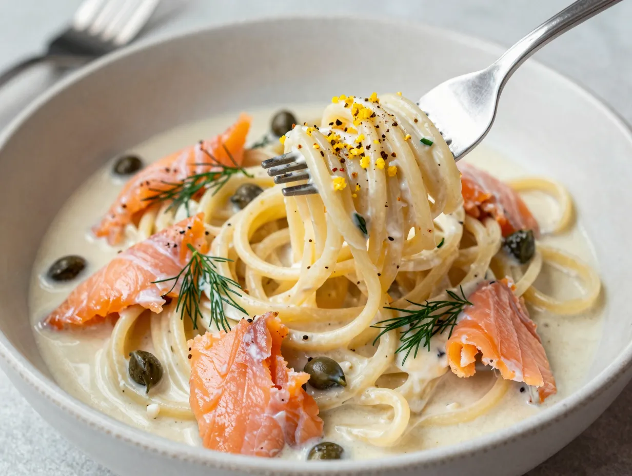 Smoked salmon cream cheese pasta