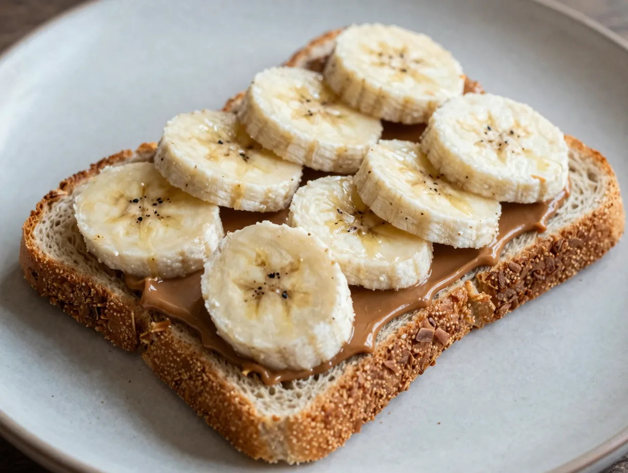 Whole grain toast with nut butter and banana slices
