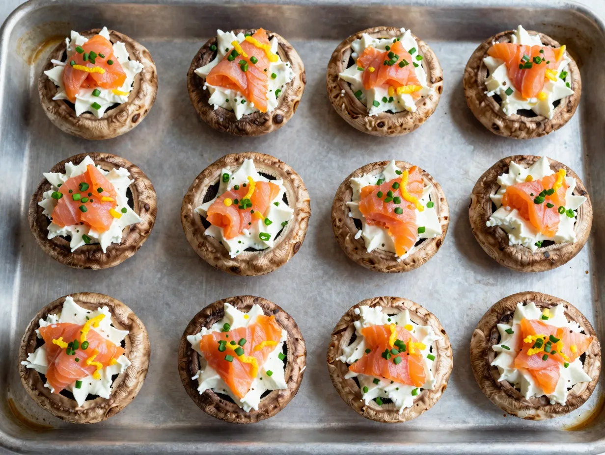 Smoked salmon cream cheese stuffed mushrooms