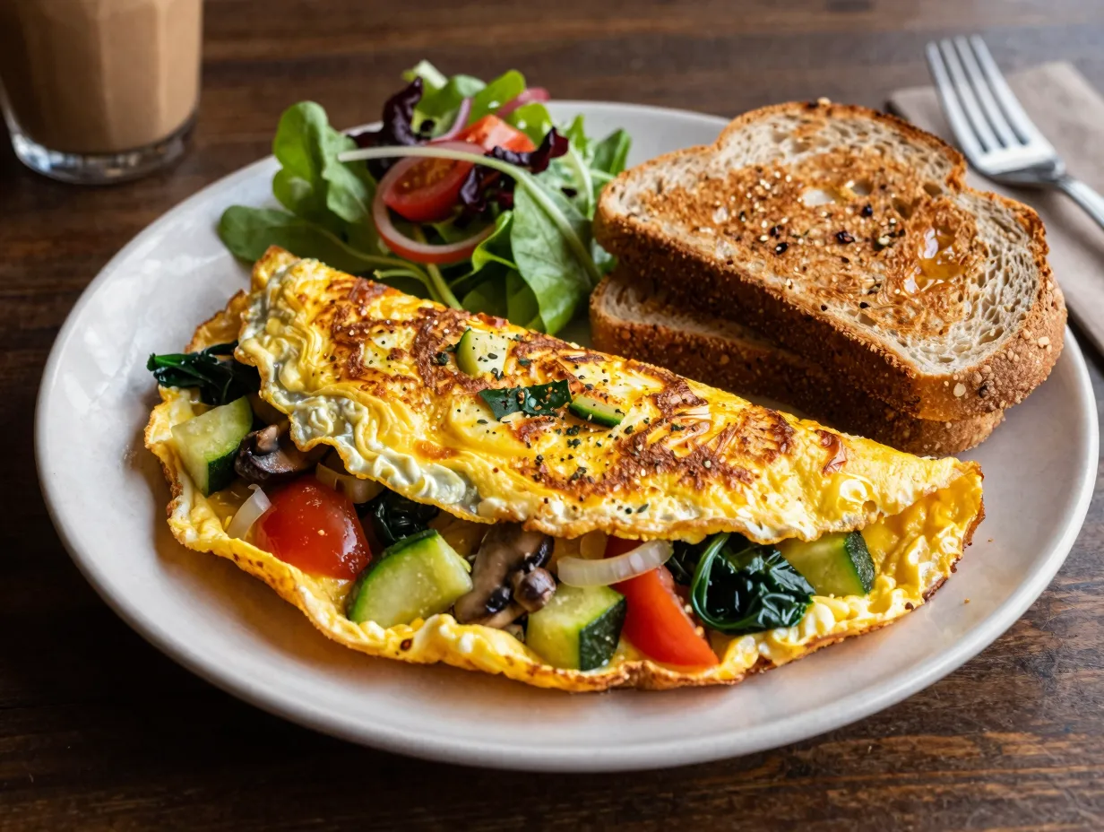 Vegetable omelet with whole grain toast