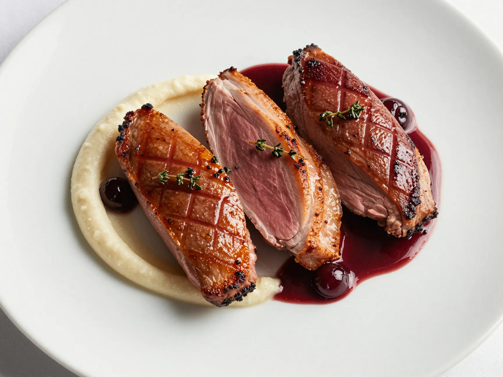 Pan seared duck breast with cherry reduction