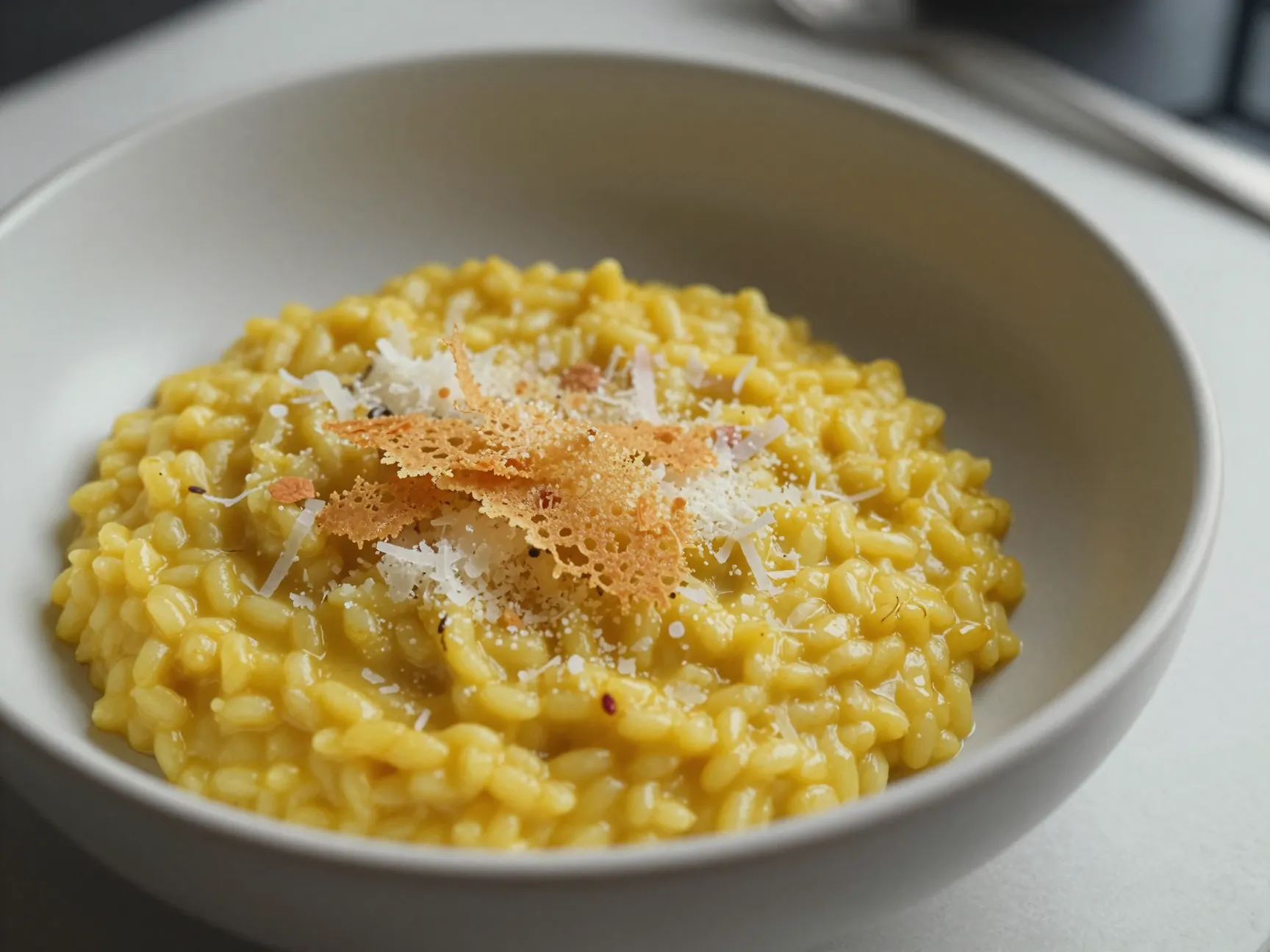 Saffron risotto with parmesan crisp