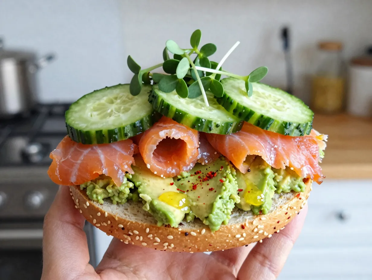 The avocado and smoked salmon bagel