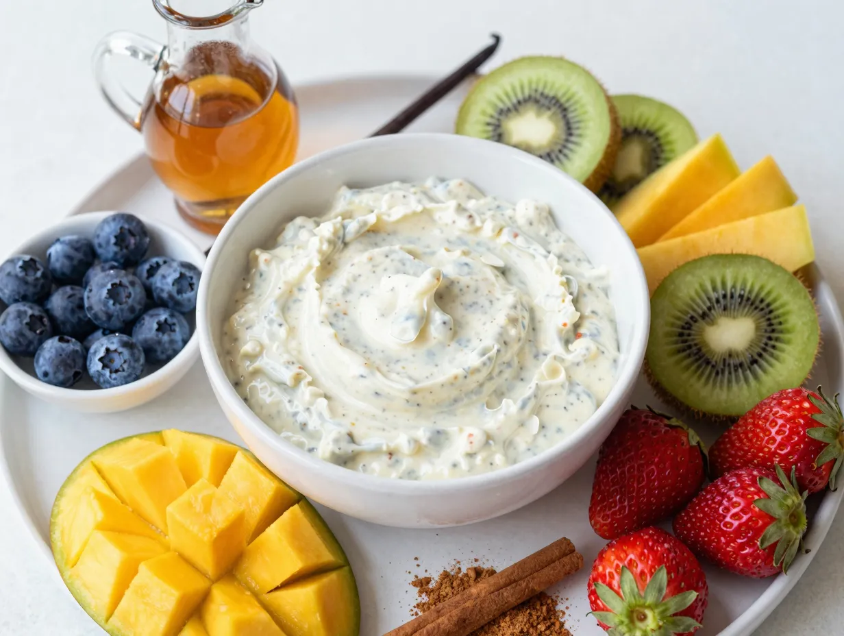 Greek yogurt maple syrup and cinnamon dip
