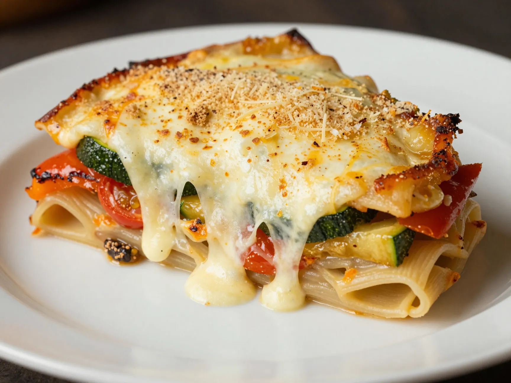 Three cheese pasta and vegetable bake