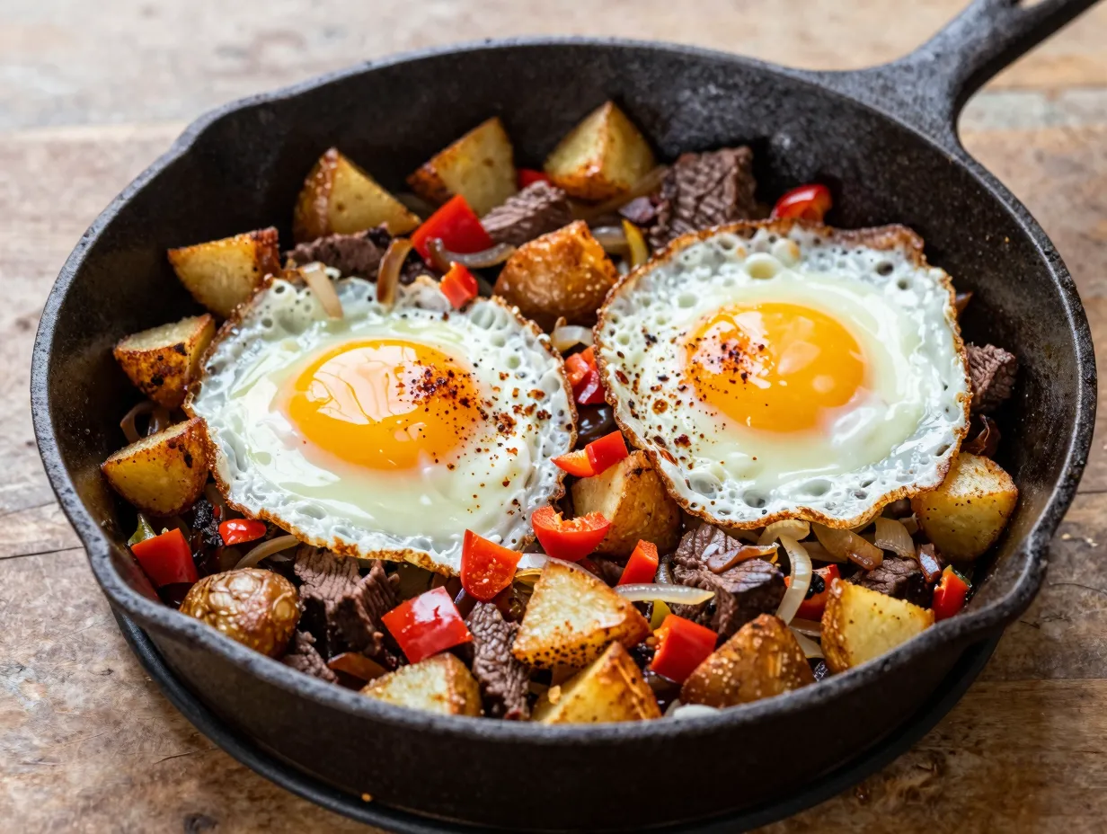 Roast beef hash with crispy potatoes