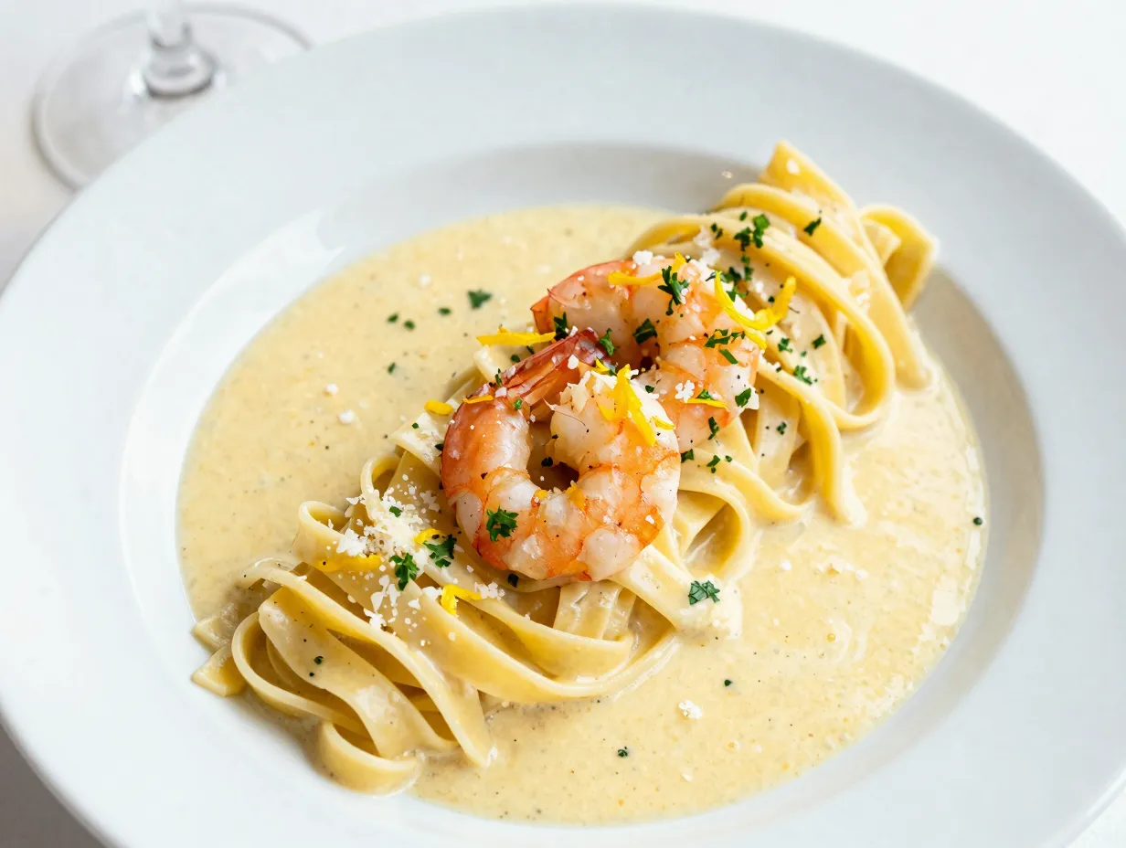 Creamy lemon garlic shrimp pasta