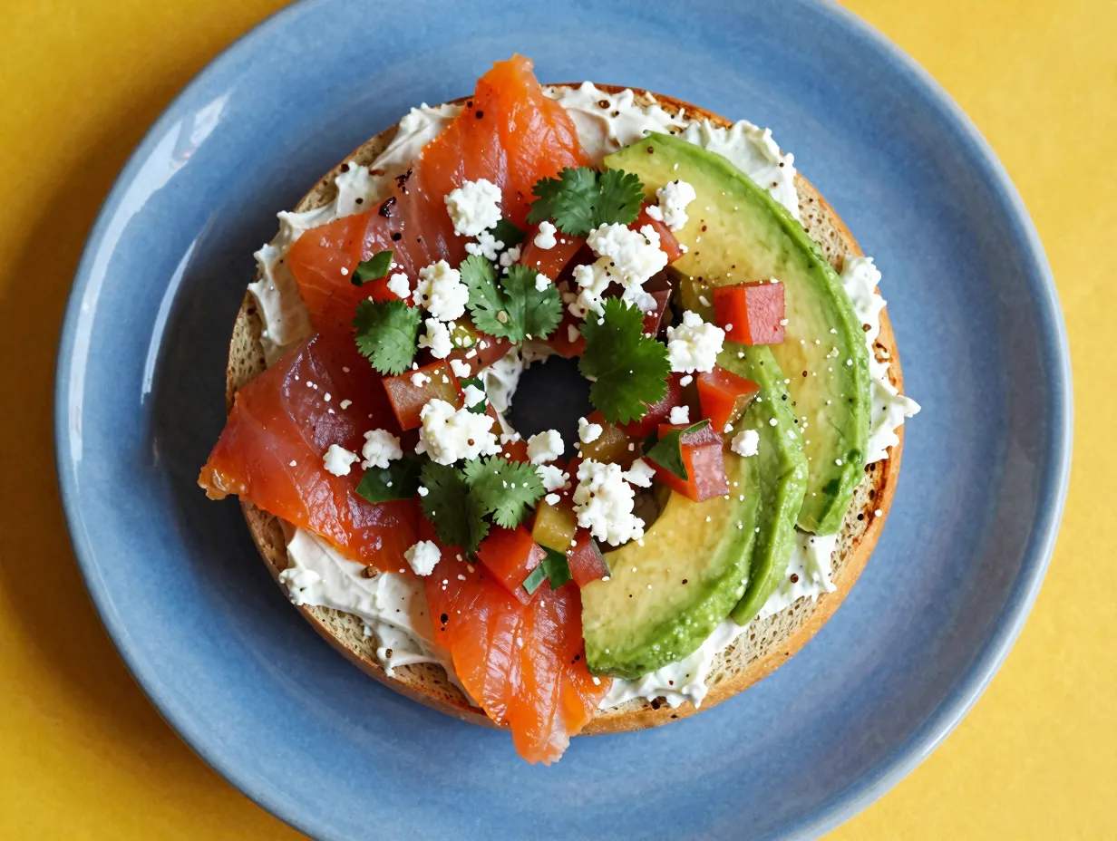 The mexican inspired salmon bagel with chipotle cream