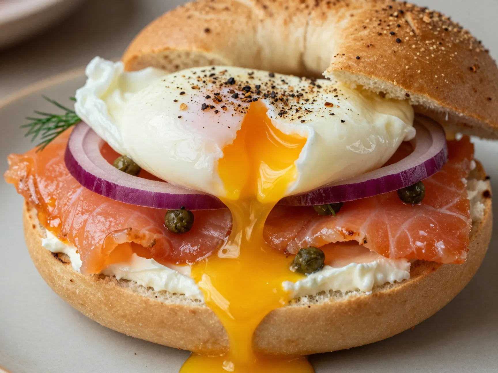 The bagel and salmon egg stack