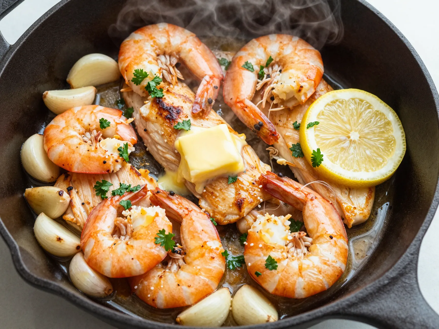 Garlic butter chicken and shrimp