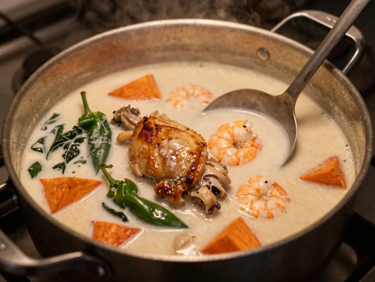 Spicy chicken and shrimp coconut stew