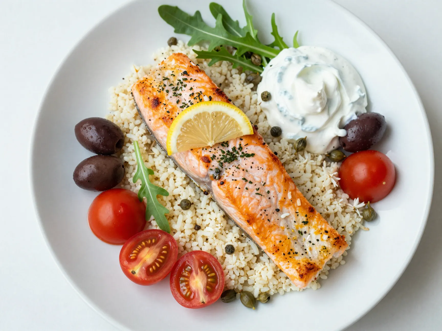 Lemon herb mediterranean salmon bowl