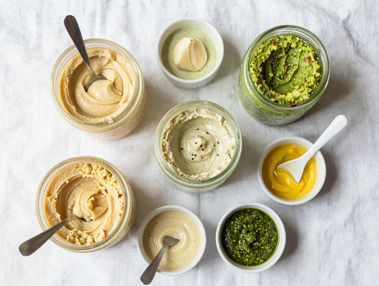 Mason jar dips and condiment station for picnic