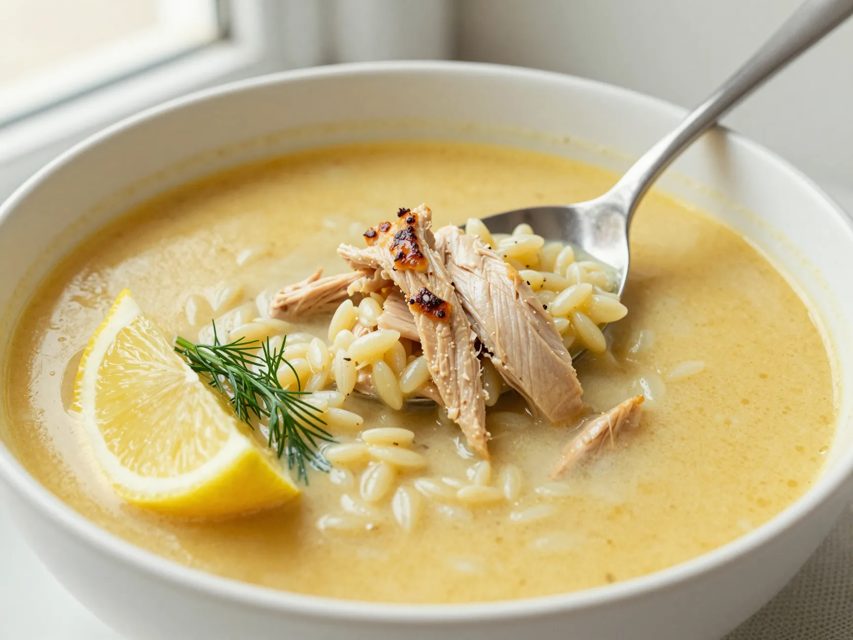 Lemon chicken orzo soup