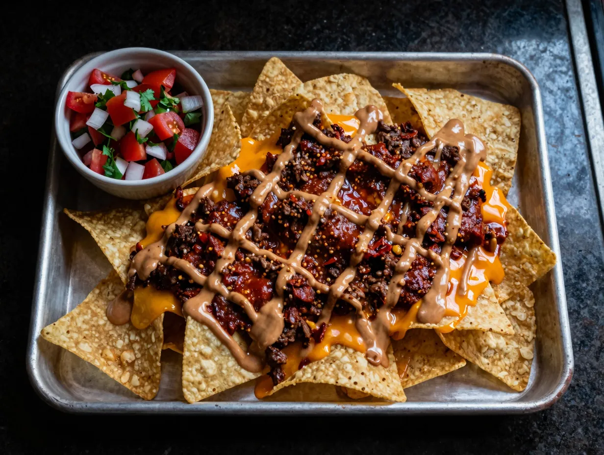 Spicy chipotle beef nachos with chipotle cream