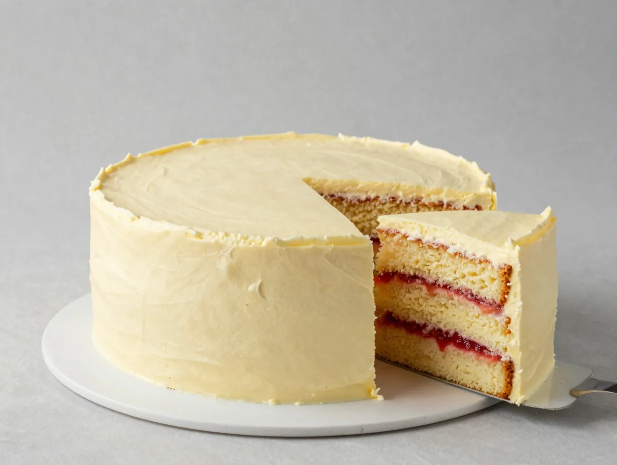 Triple layer lemon cake with strawberry filling