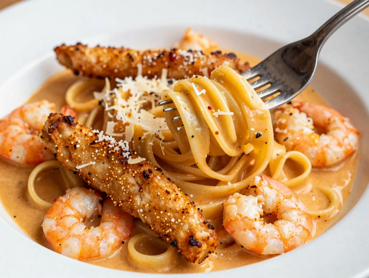 Cajun chicken and shrimp fettuccine
