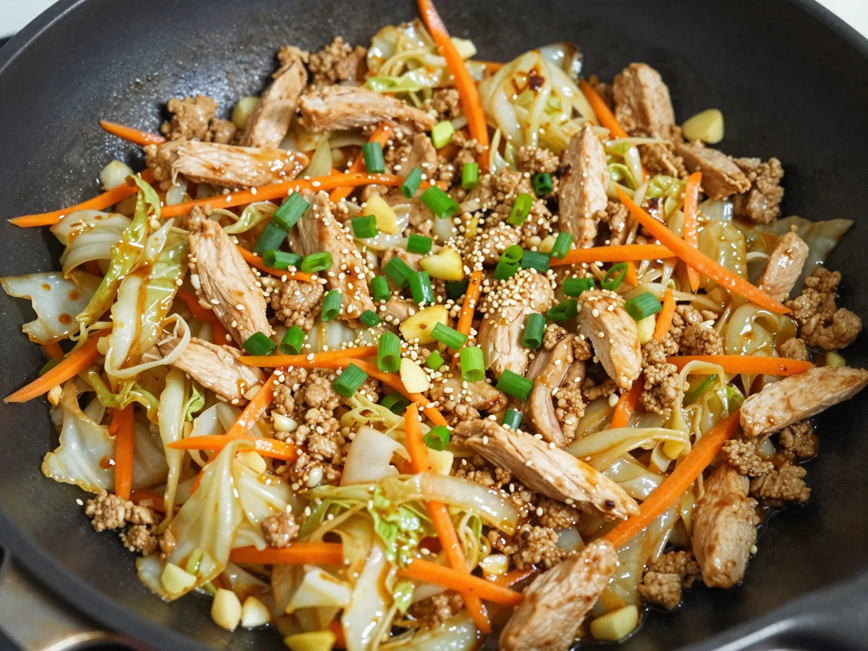 Chicken egg roll in a bowl