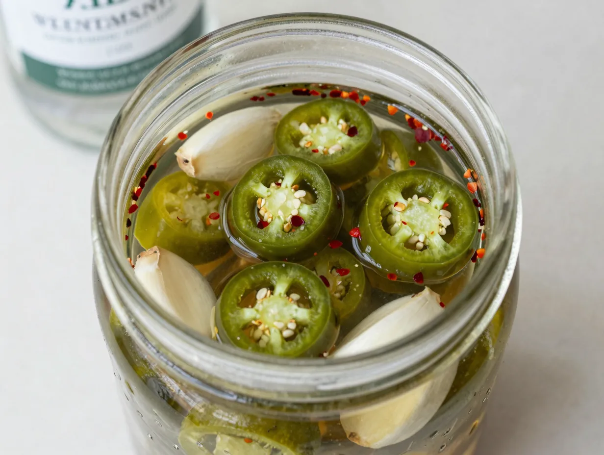 Spicy jalapeno moonshine pickles