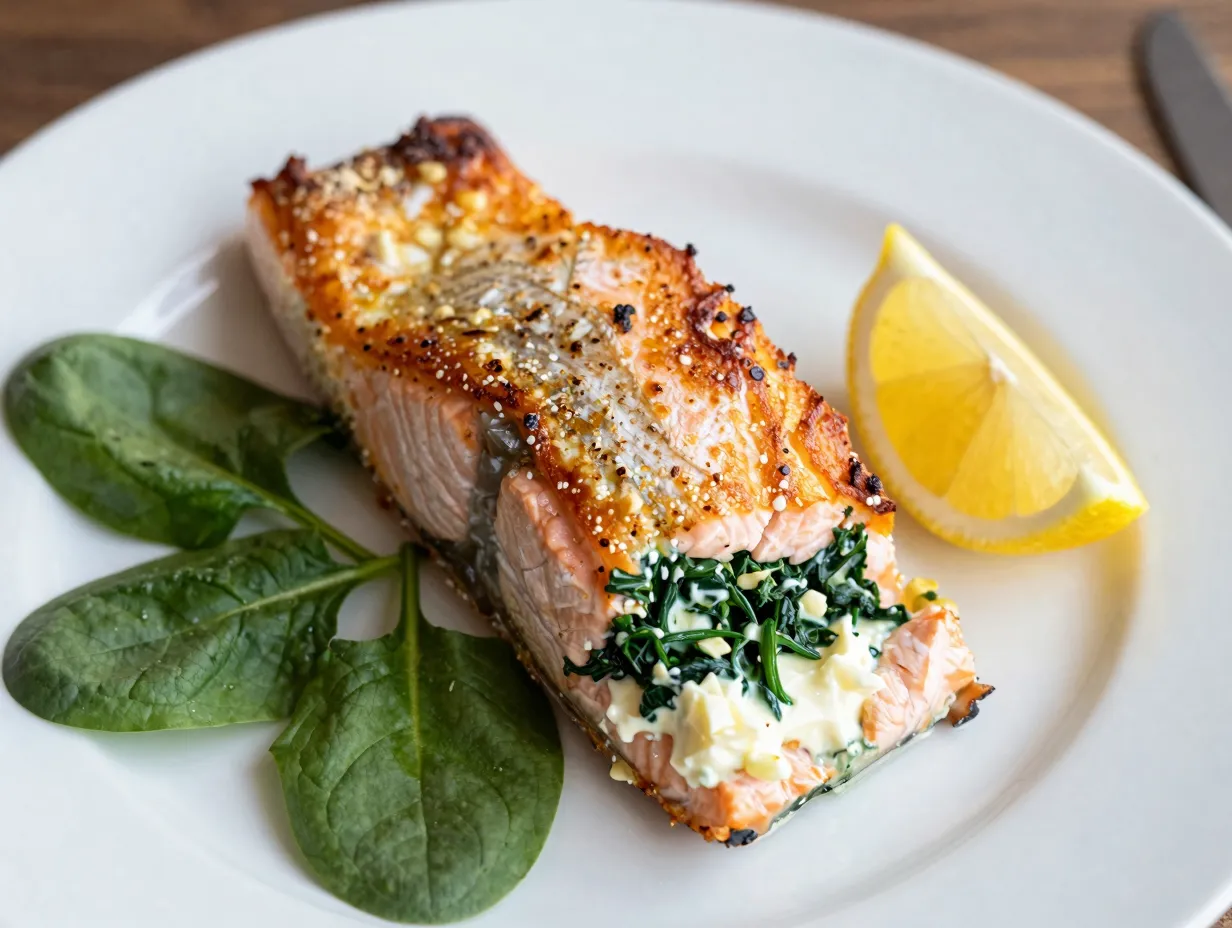 Spinach and cream cheese stuffed salmon