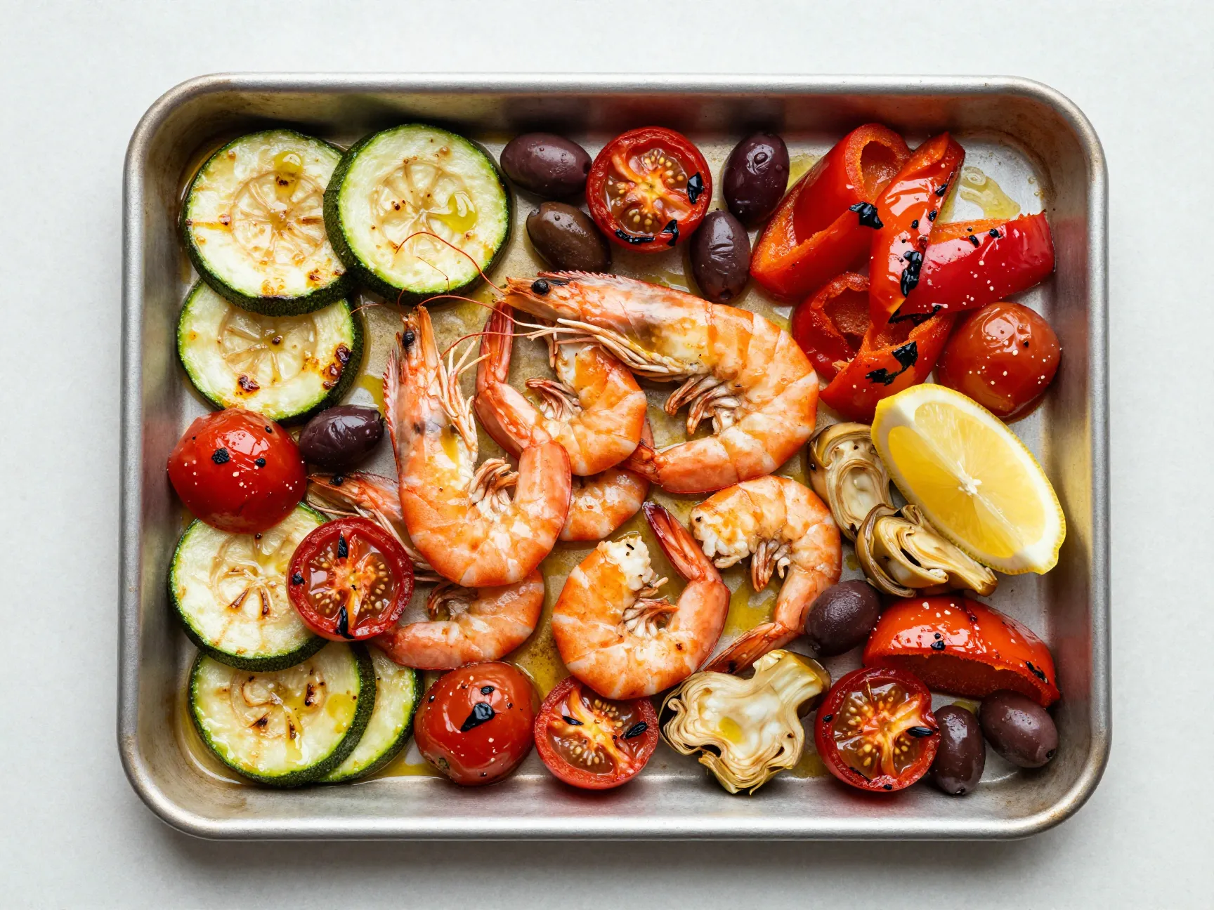 Sheet pan mediterranean shrimp with roasted vegetables