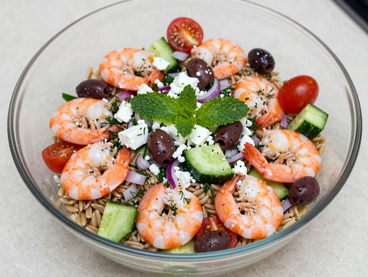 Mediterranean shrimp and orzo salad
