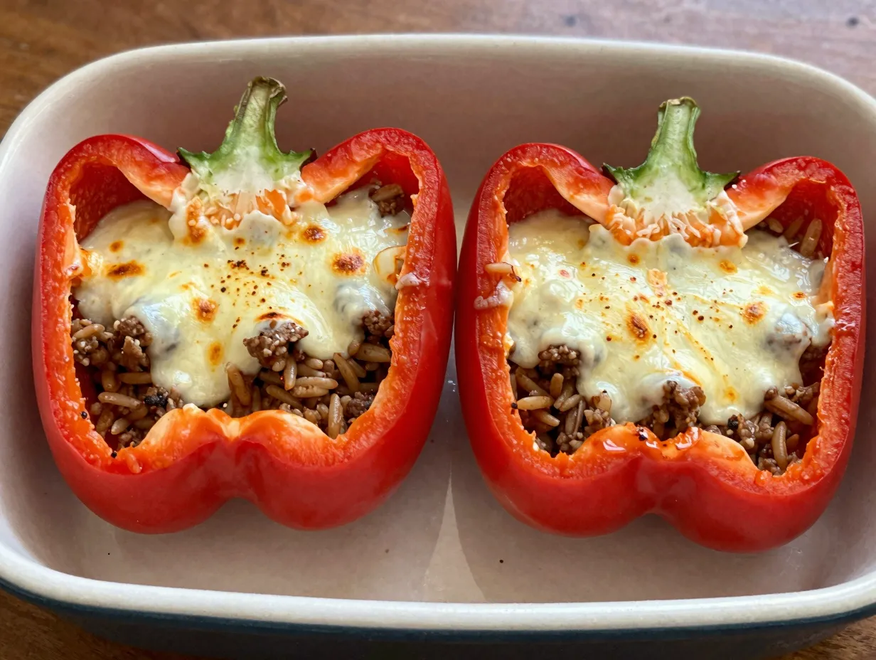 Stuffed bell peppers with ground beef and rice