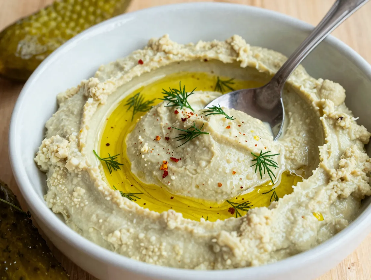 Spicy dill pickle hummus