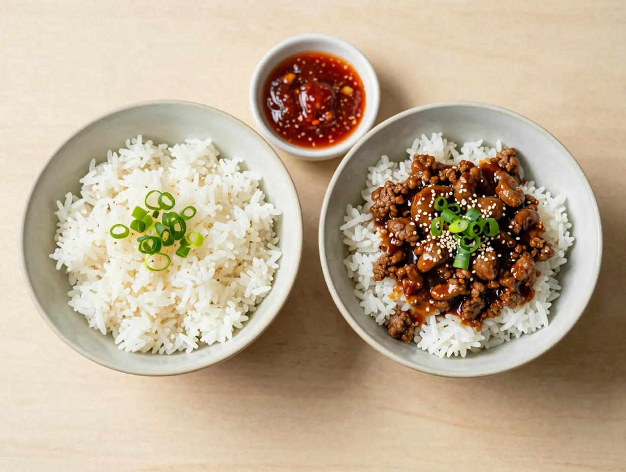 Korean ground beef and rice bowls