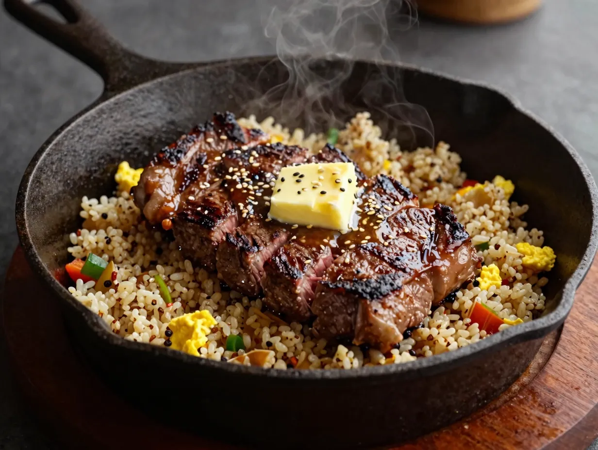 Miso marinated skirt steak with sesame butter
