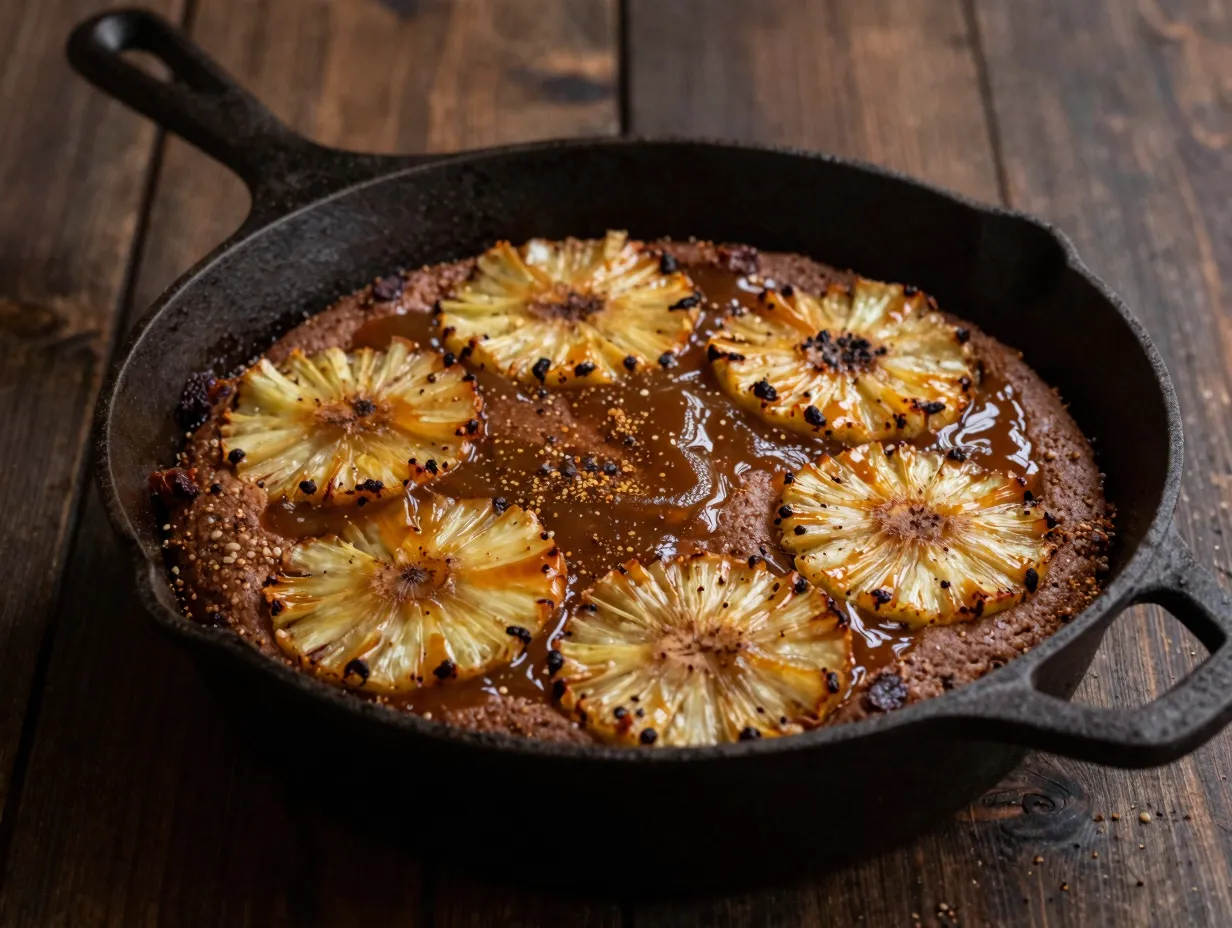 Pineapple upside down cake with gingerbread spice caramel