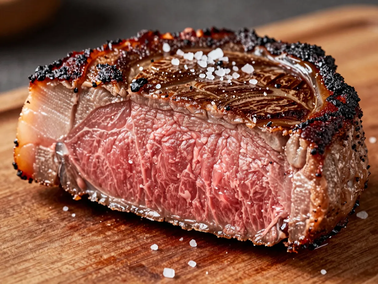 Sous vide ribeye with cast iron finish