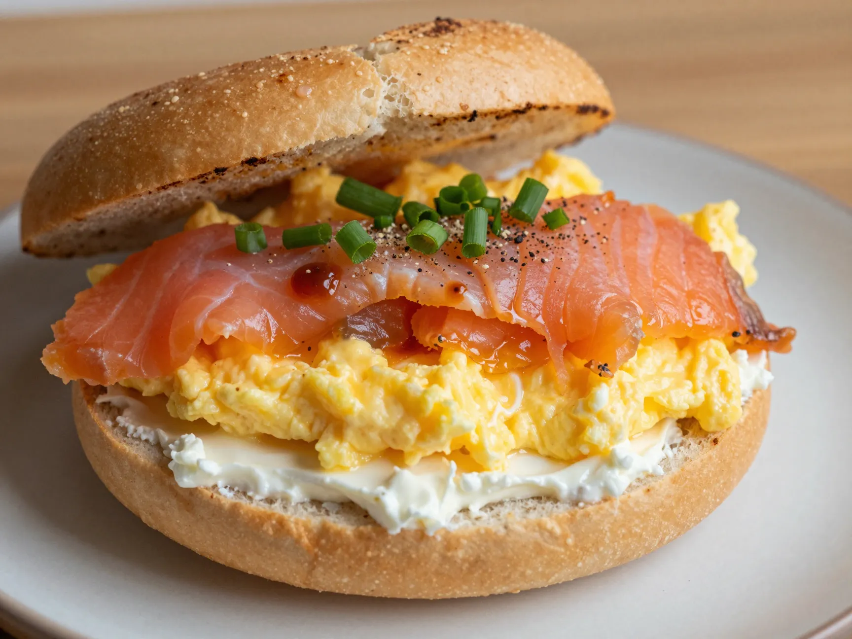 The soft scrambled egg and salmon stack