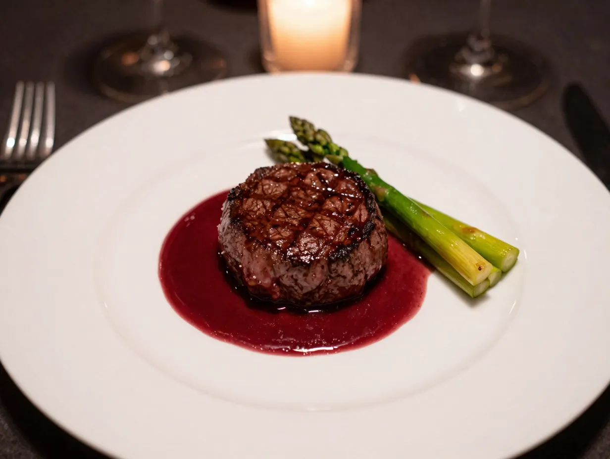 Pan seared filet mignon with red wine reduction