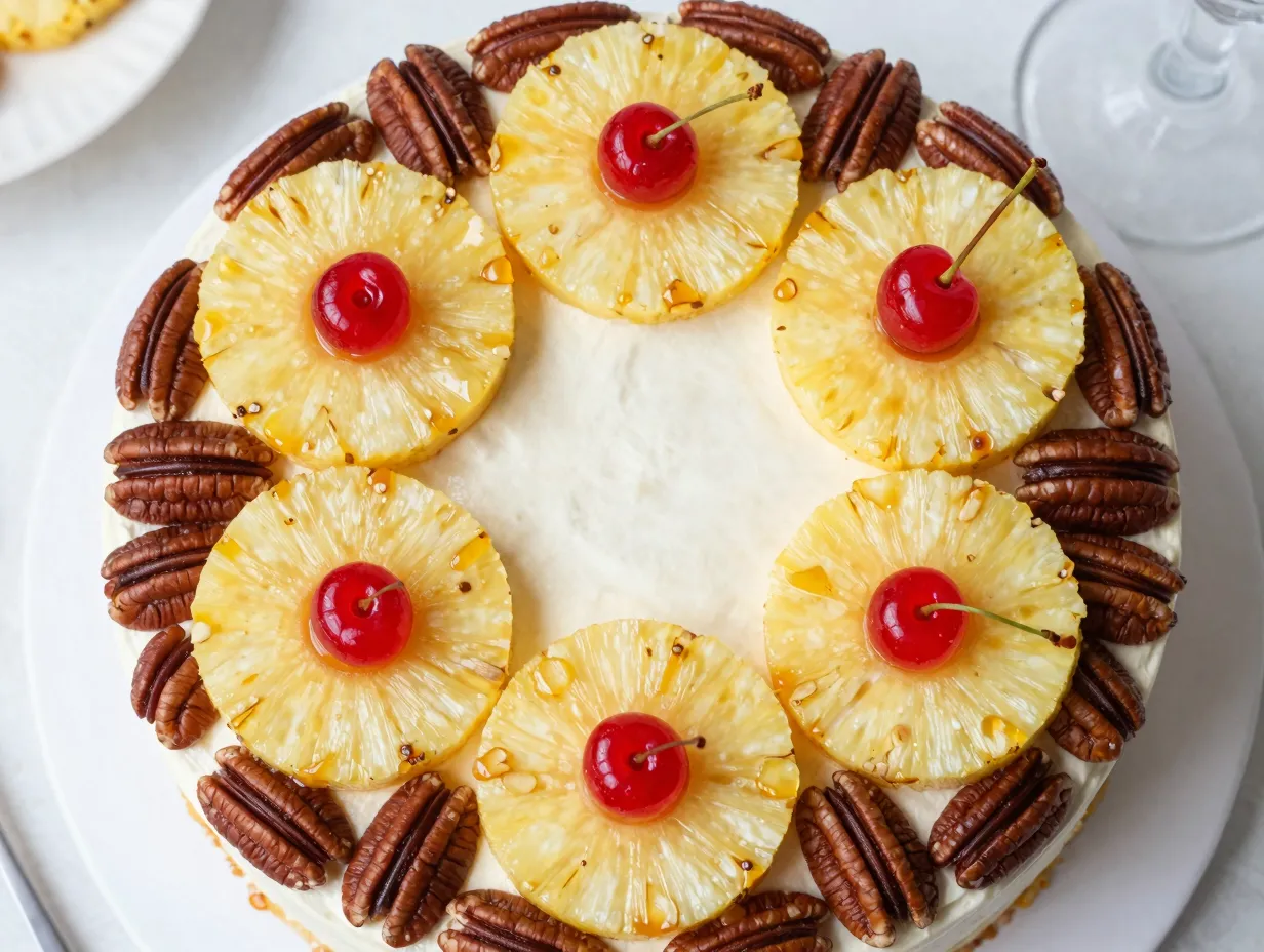 Pineapple upside down cake with pecans