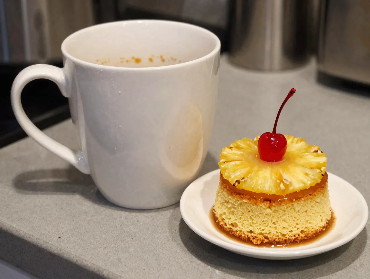 Pineapple upside down cake in a mug