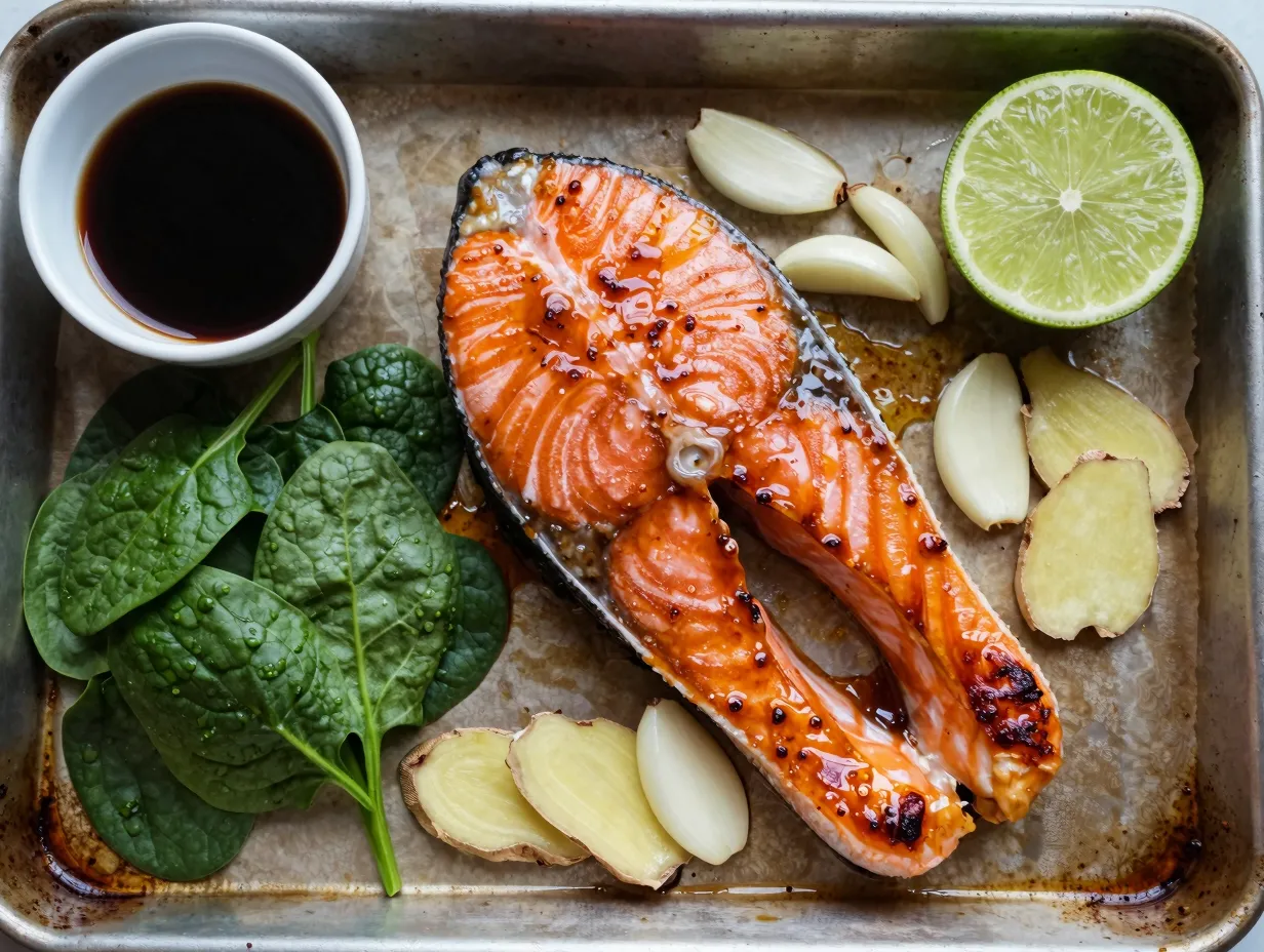 Baked salmon with southeast asian marinade