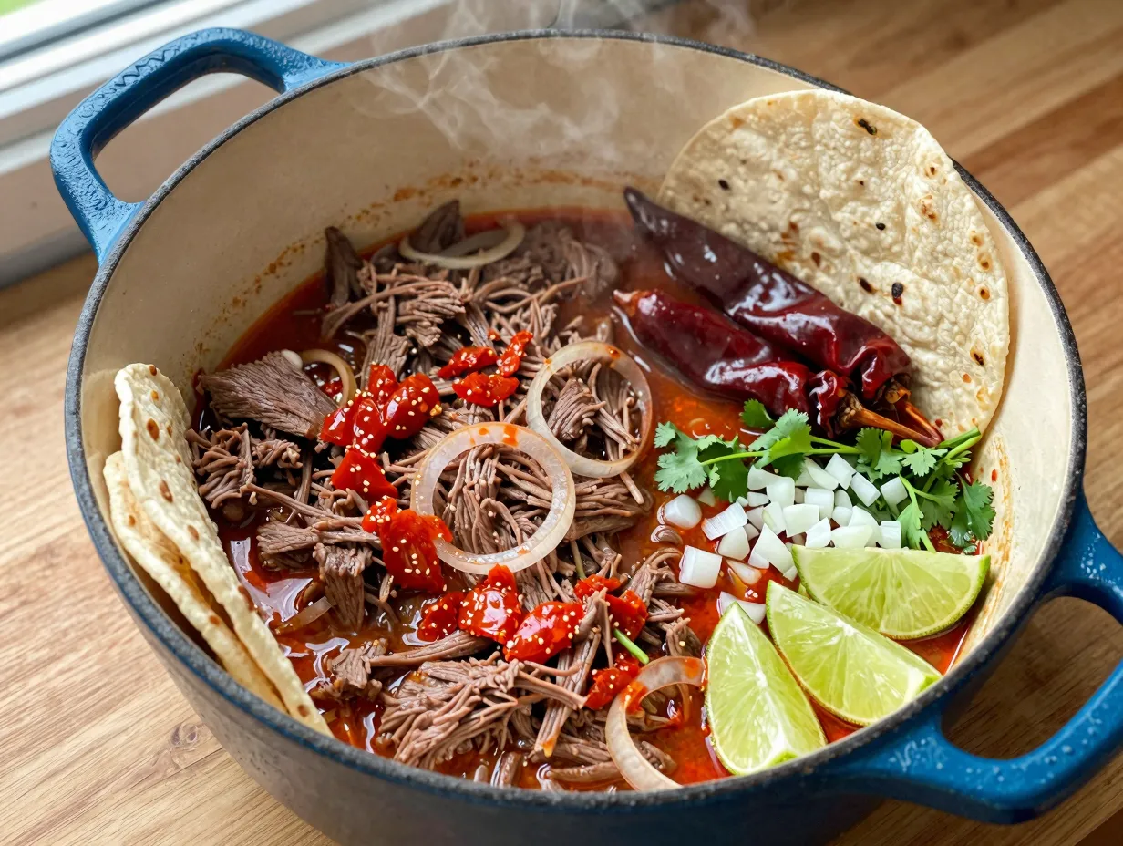 Classic mexican shredded beef carne deshebrada