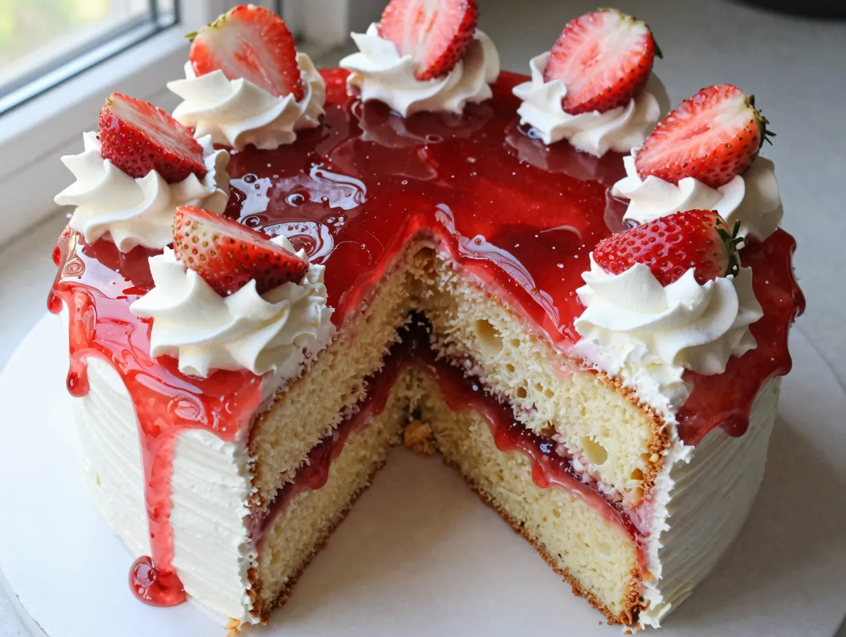 Classic strawberry jello poke cake