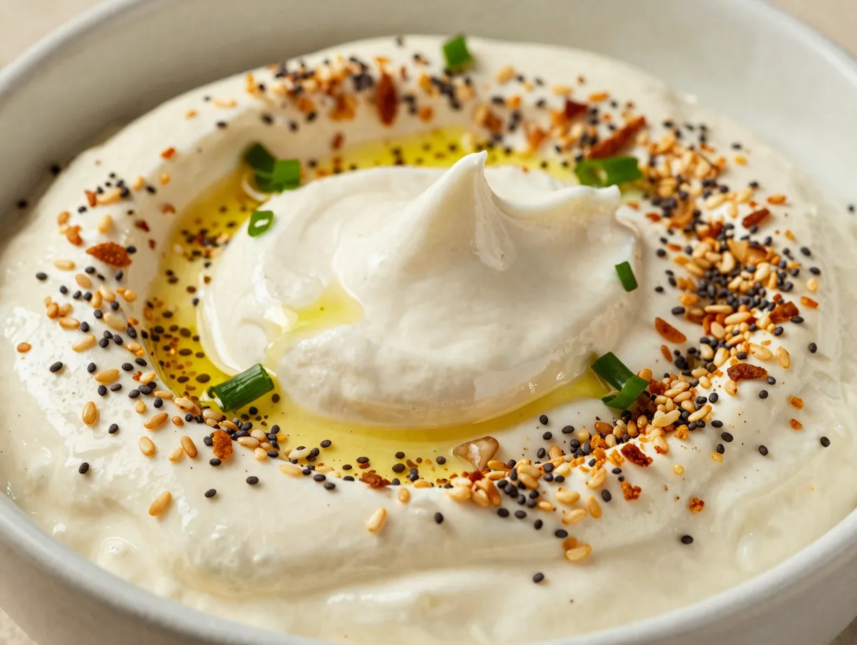 Whipped cream cheese dip with everything bagel seasoning