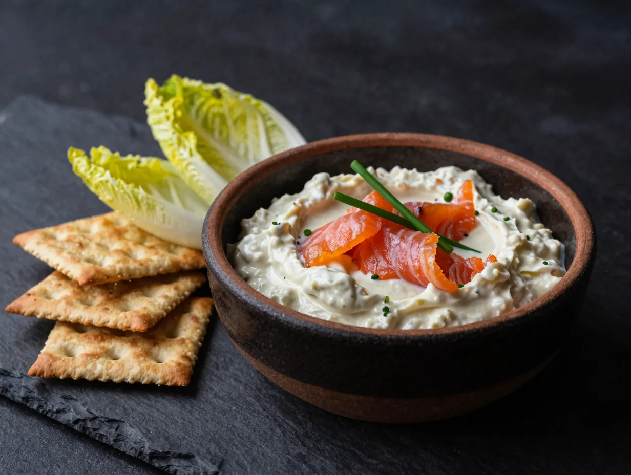 Hot smoked salmon dip with horseradish and creme fraiche