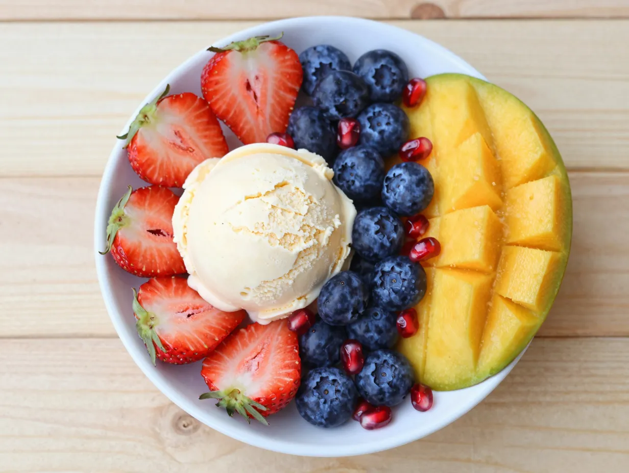 The fresh fruit composition sundae