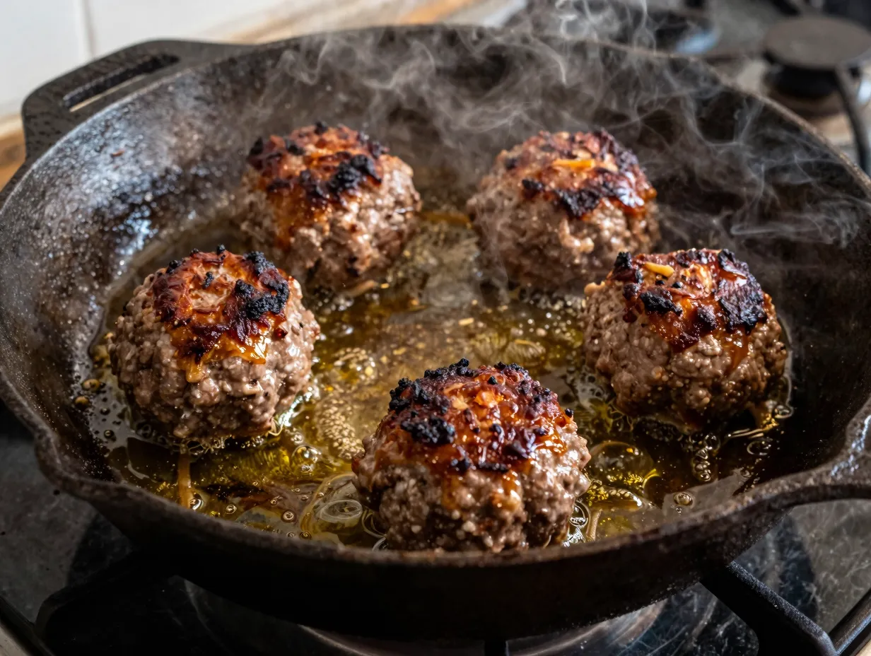Brown meatballs before simmering
