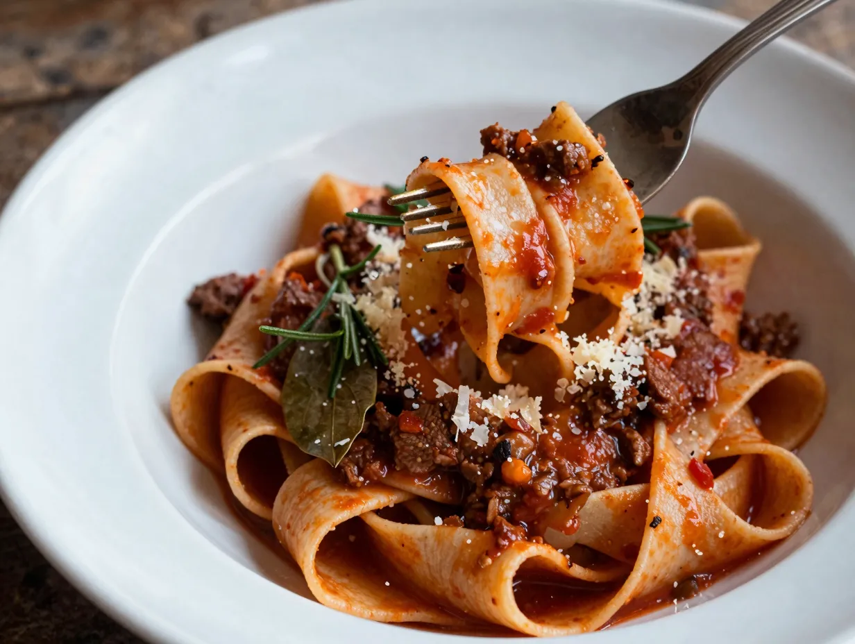 Shredded beef ragu pasta