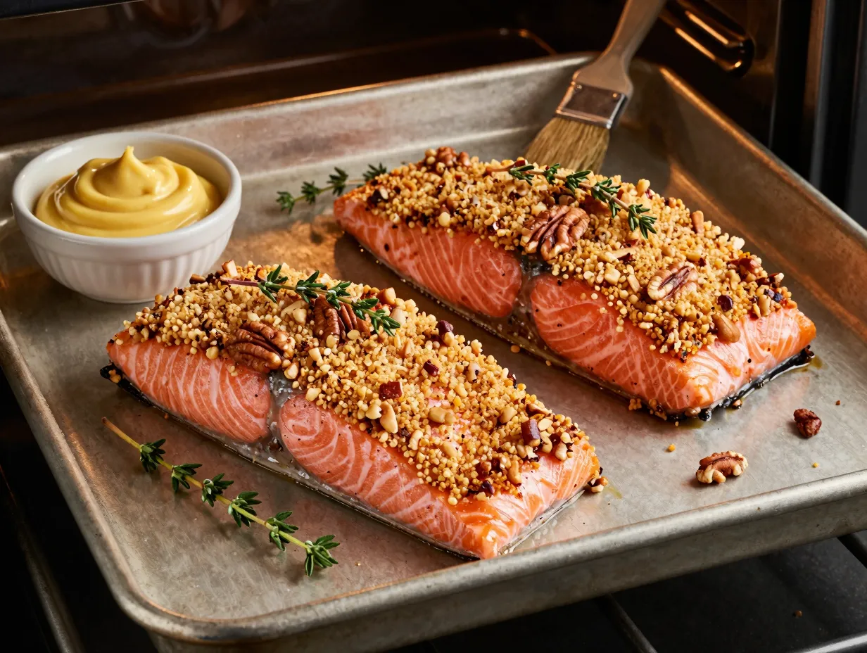 Pecan crusted roasted salmon
