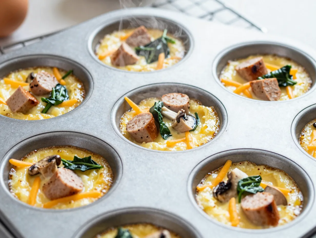 Egg muffin cups with turkey sausage and mushrooms