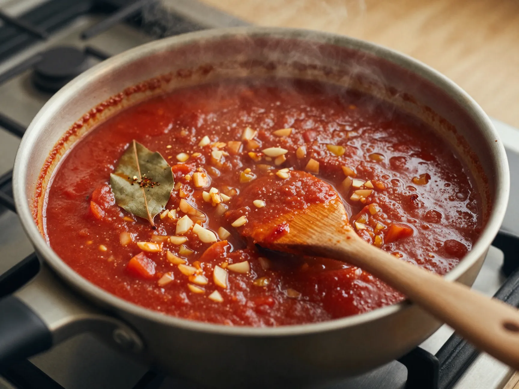 Simmer sauce with aromatics