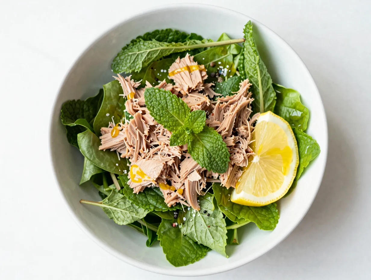 A fresh mint tuna salad with lemon dressing