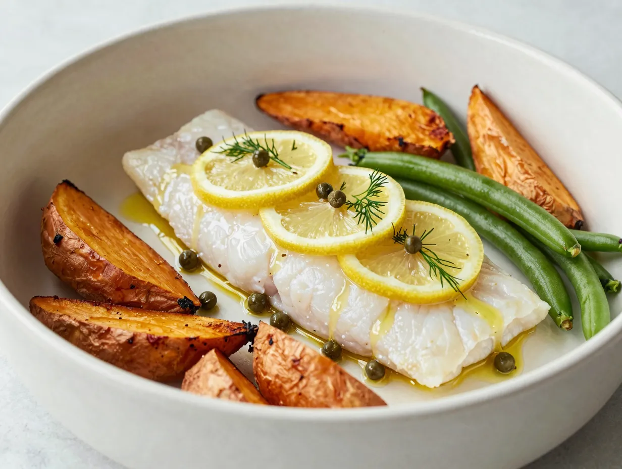 Baked cod with lemon and capers