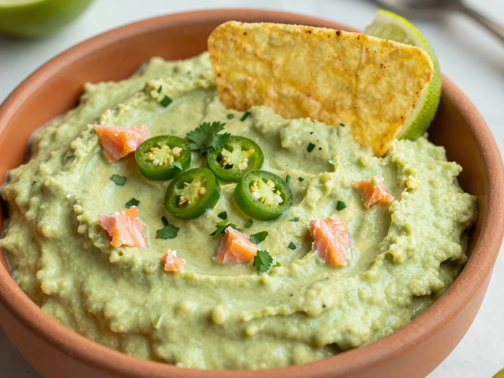 Smoked salmon dip with avocado and lime